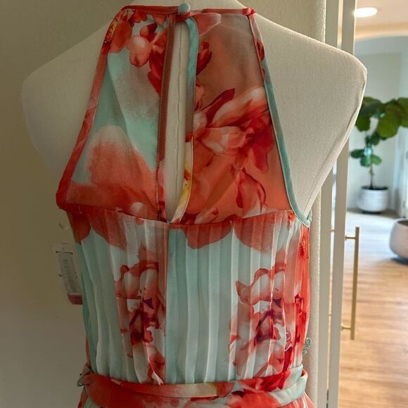B. Darlin Long Maxi Pleated Dress, Aqua/Coral, Size 1/2, NWT - Picture 4 of 12